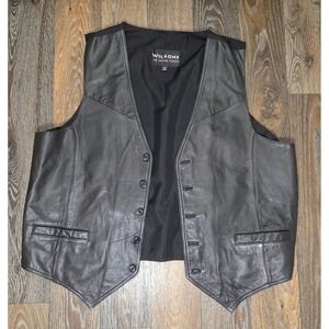 Wilsons Leather Vest Mens 2XLT Black Biker Western Cinch Back Button Front